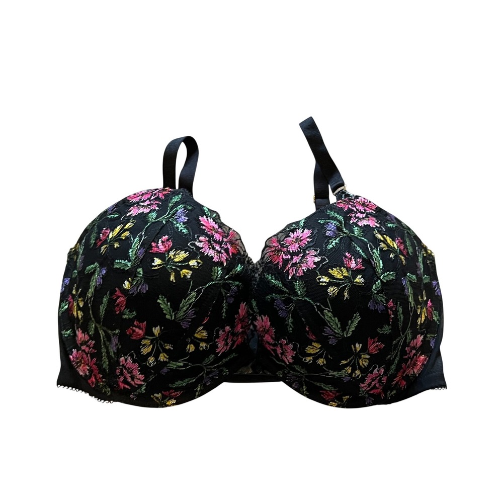 Victoria's Secret Very Sexy Push Up Bra 34DDD Black Floral Embroidered Mesh
